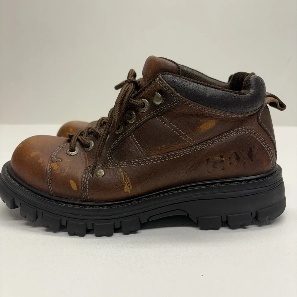 GBX 90s Y2K Streetwear Mens 10 M Chunky Leather Platform Boots Shoes Brown